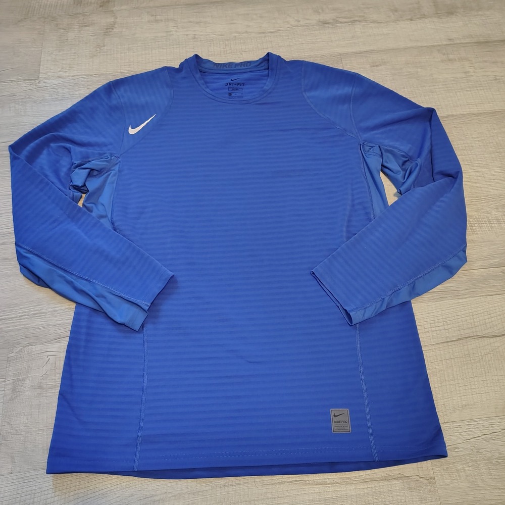 Nike Pro Dri-FIT Mens XL Blue Long Sleeve Fitted Training Shirt 725035-480 vent